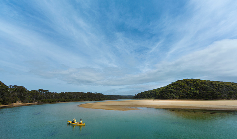 Kayaking in Nelson lagoon, Mimosa Rocks National Park. Photo: David Finnegan