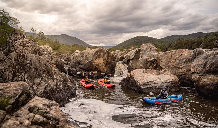 Water rafting in Kosciuszko National Park. Photo: Rob Mulally/DPIE