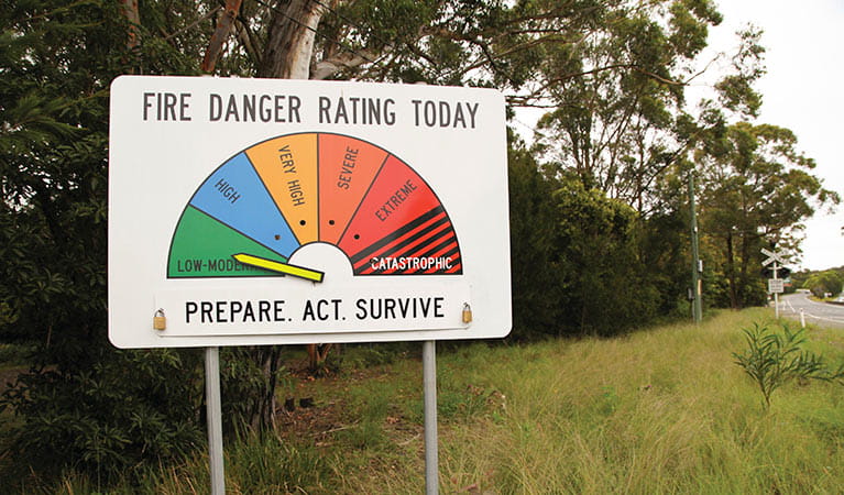 Fire danger rating sign at Royal National Park. Photo: Andrew Richards/DPIE