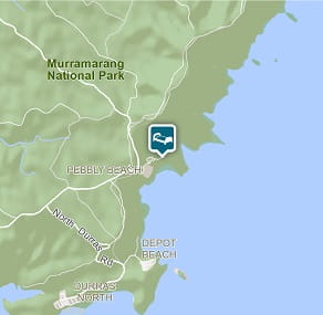 Map of Pebbly beach shacks in Murramarrang National Park