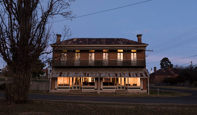 The exterior of Hosies at dusk in Hill End Historic Site. Photo: Jennifer Leahy &copy; DPE