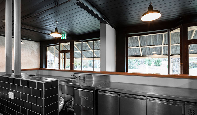 The benchtop and sink in the commercial kitchen at Hosies in Hill End Historic Site. Photo:  Jennifer Leahy &copy; DPE