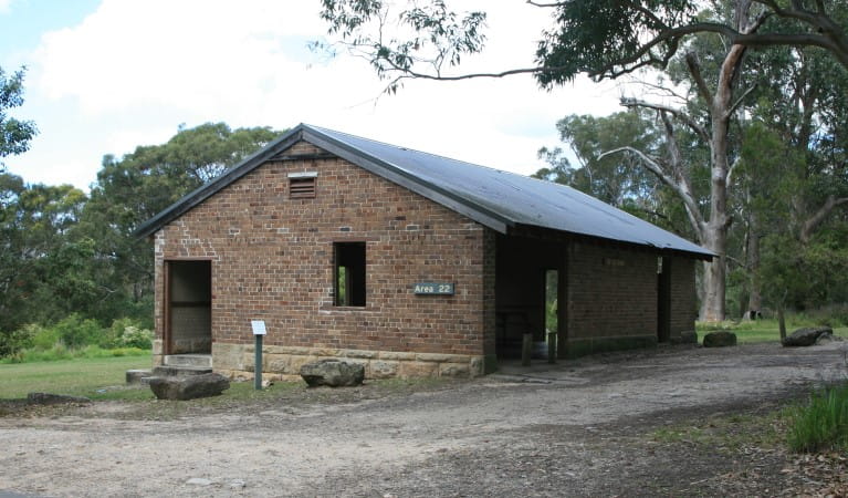 A large enclosed picnic shelter at Tunks Hill picnic area in Lane Cove National Park. Photo: Nathan Askey-Doran &copy; DPIE