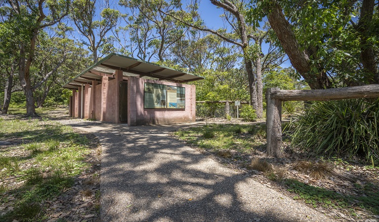 Amenities block at Pretty Beach and lawn. Photo: John Spencer &copy; DPE