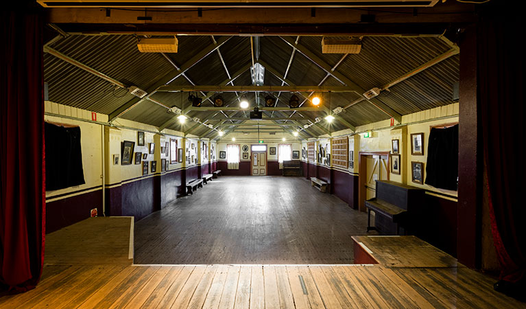 The view of Royal Hall's interior from the stage in Hill End Historic SIte. Photo: Jennifer Leahy &copy; DPE