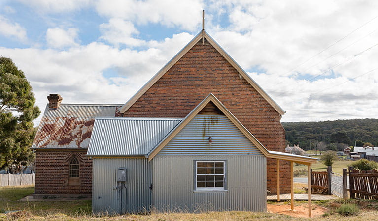 The back of Sacred Heart Church in Hill End Historic Site. Photo: Jennifer Leahy &copy; DPE