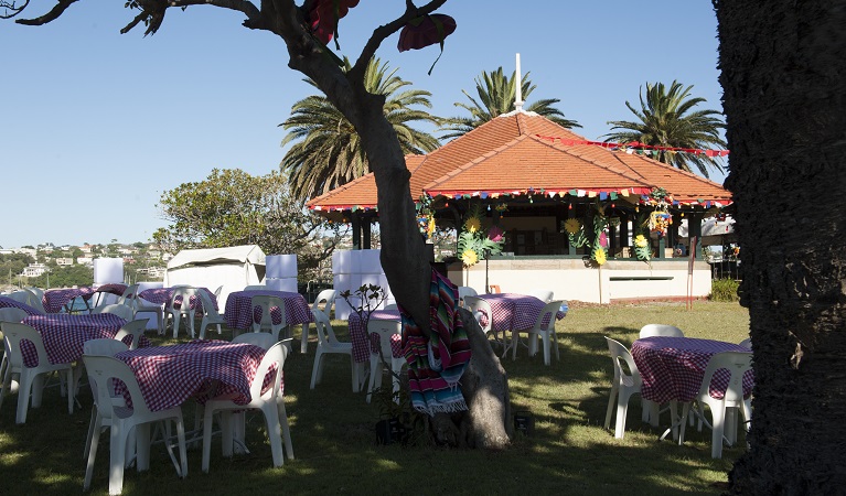 Staff setting up for the Shark Island New Year's Eve Event. Photo &copy; Roslyn Sharp