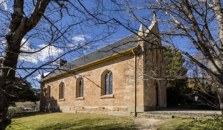 The exterior of St Bernard's Church in Hartley Historic Site. Photo: Jennifer Leahy &copy; DPIE