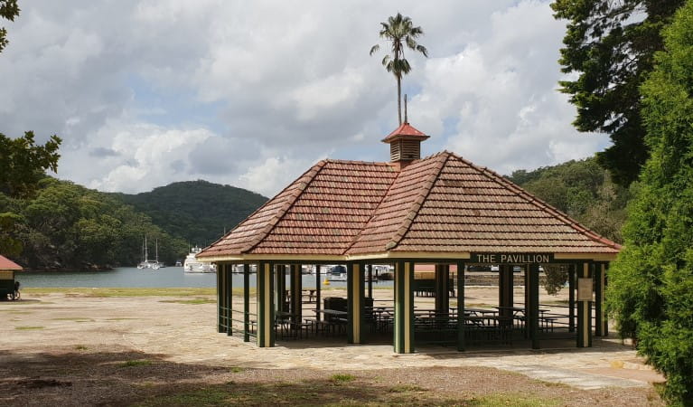 The Pavillion picnic shelter in Ku-ring-gai Chase National Park. with Cowan Creek in the background. Photo: Nicole Ribera &copy; OEH