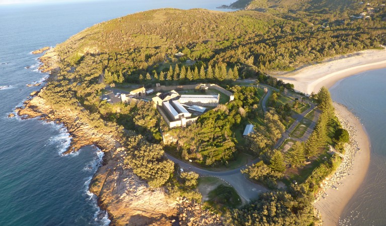 Aerial shot of Trial Bay Gaol in Arakoon National Park. Photo; Andrew Winter &copy; OEH