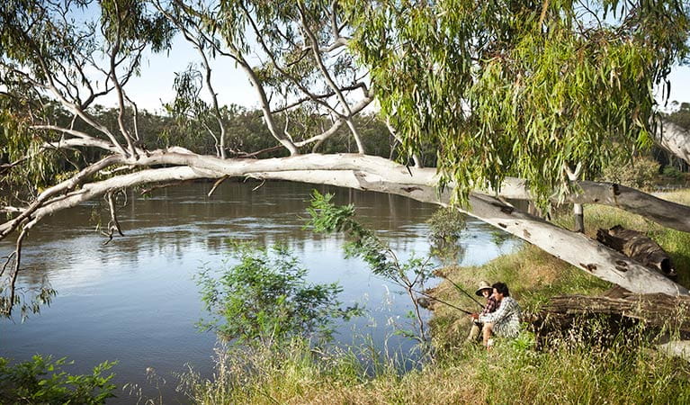 Two friends fishing at the river, Murray Valley National Park. Photo: David Finnegan