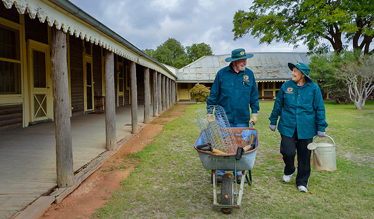 Volunteers participate in outback winter rose pruning, Yanga National Park. Photo: Gavin Hansford