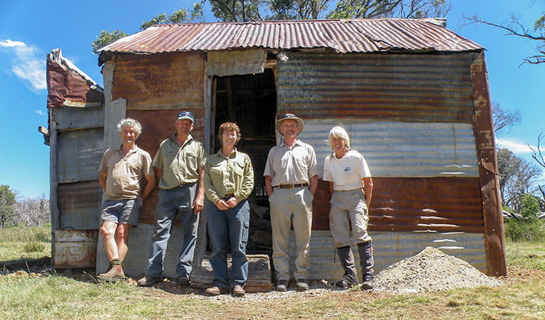 Volunteers of historic huts restoration and maintenance, Kosciuszko National Park. Photo: OEH