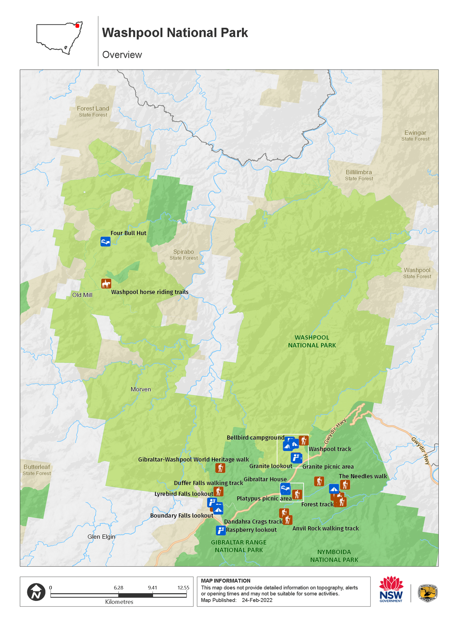 Washpool National Park - overview map